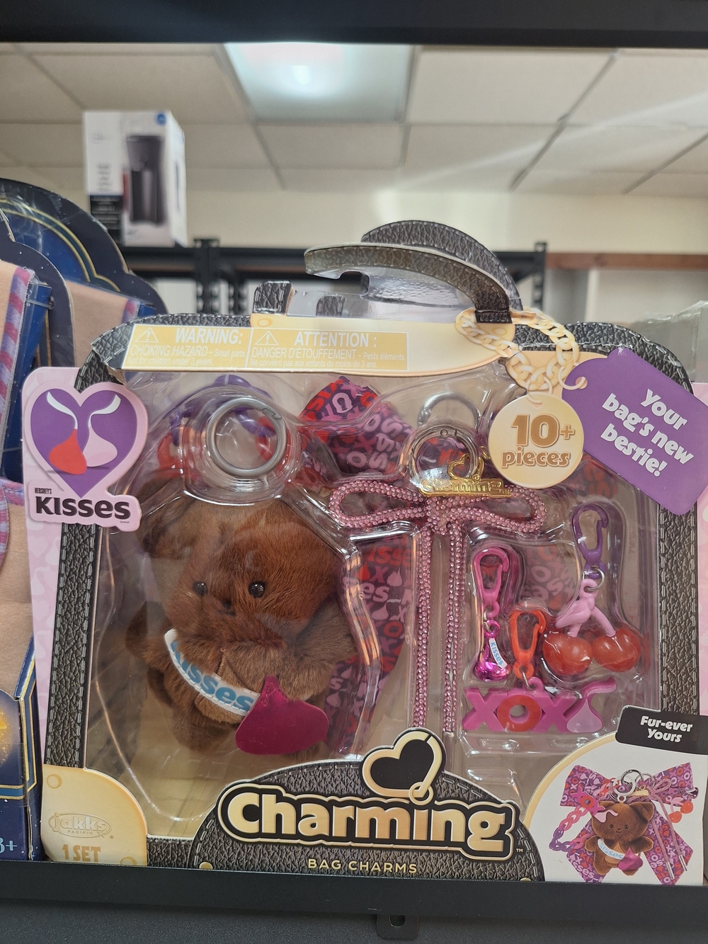 Kiss Plush Brown Charm Set with Pink and Red Accents